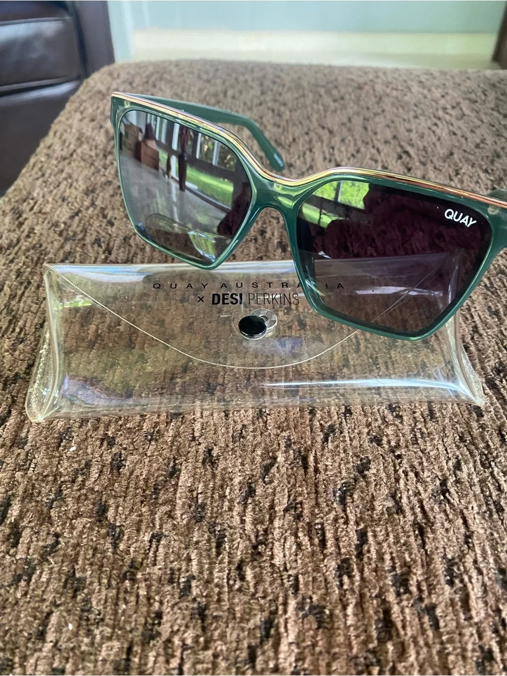 Quay Australia Green Frame Sunglasses with Dark Brown Lenses